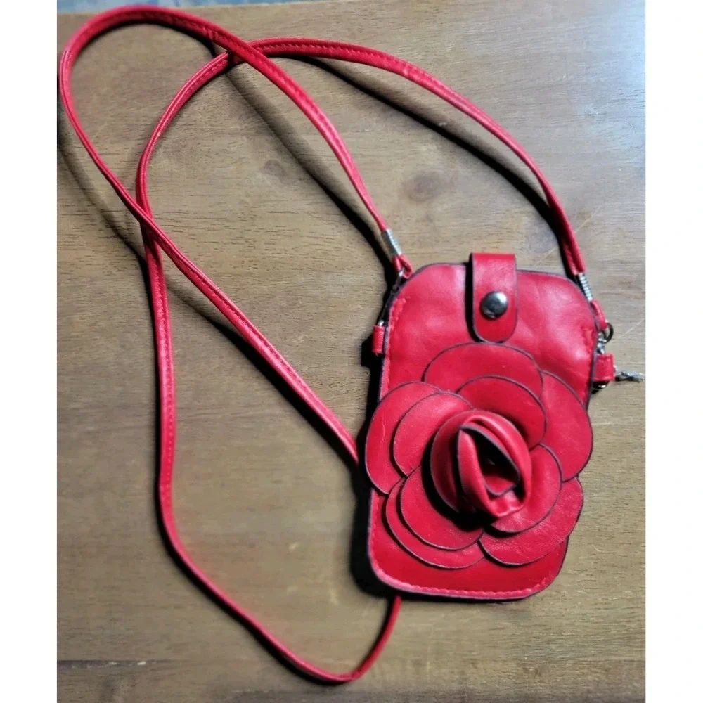 Red 3D Rose Floral Phone Crossbody Bag Tech Pouch with Card Slot